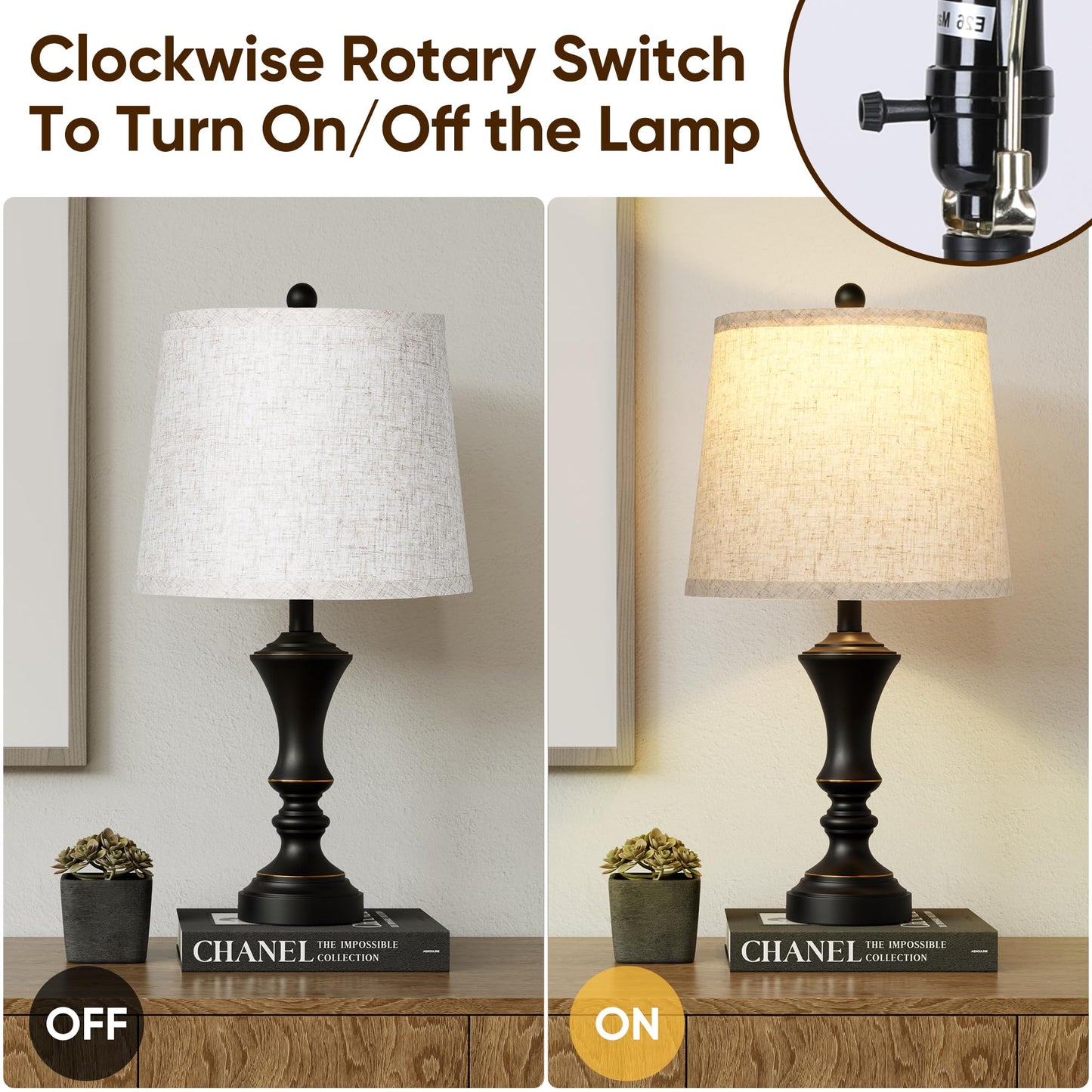 Retro Table Lamps Set of 2, Nightstand Lamp for Bedroom Vintage Rustic Table Lamps for Living Room Traditional Nightstand Bedside Lamps 22" (Black) Bulb NOT Included