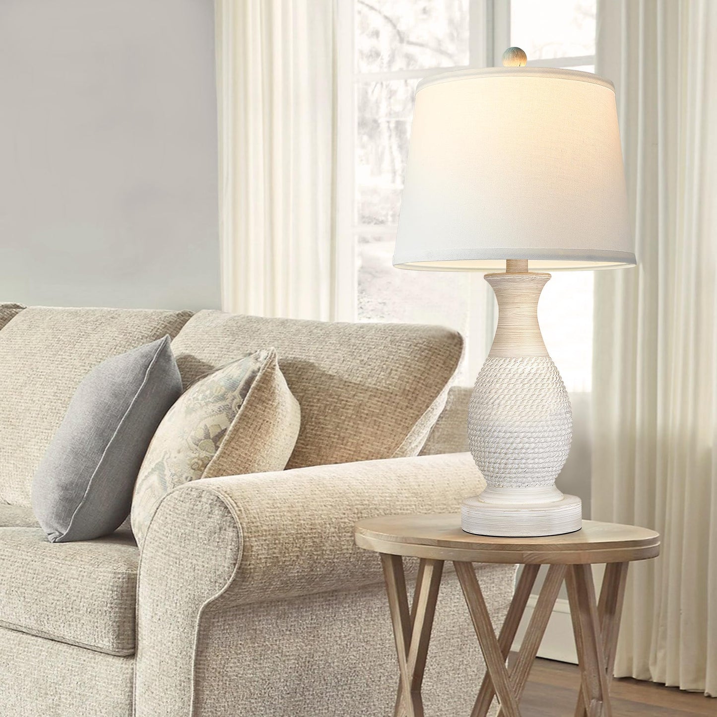 22.6" Boho Table Lamps Bedroom Living Room Set of 2, Vintage Rustic Table Lamps Nightstand Bedside Lamp (LED Bulbs Included)