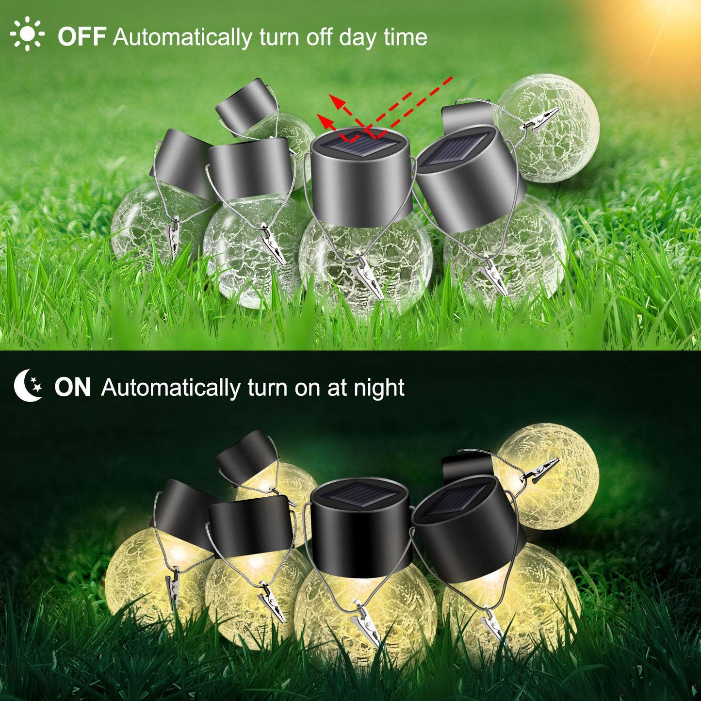 Solar Lights Outdoor Decorative 12 Pack, Hanging Solar Garden Lights Waterproof, Solar Powered Globe Lantern Cracked Glass Ball Lights for Yard Patio Fence Tree Umbrella Holiday Decoration,Warm White