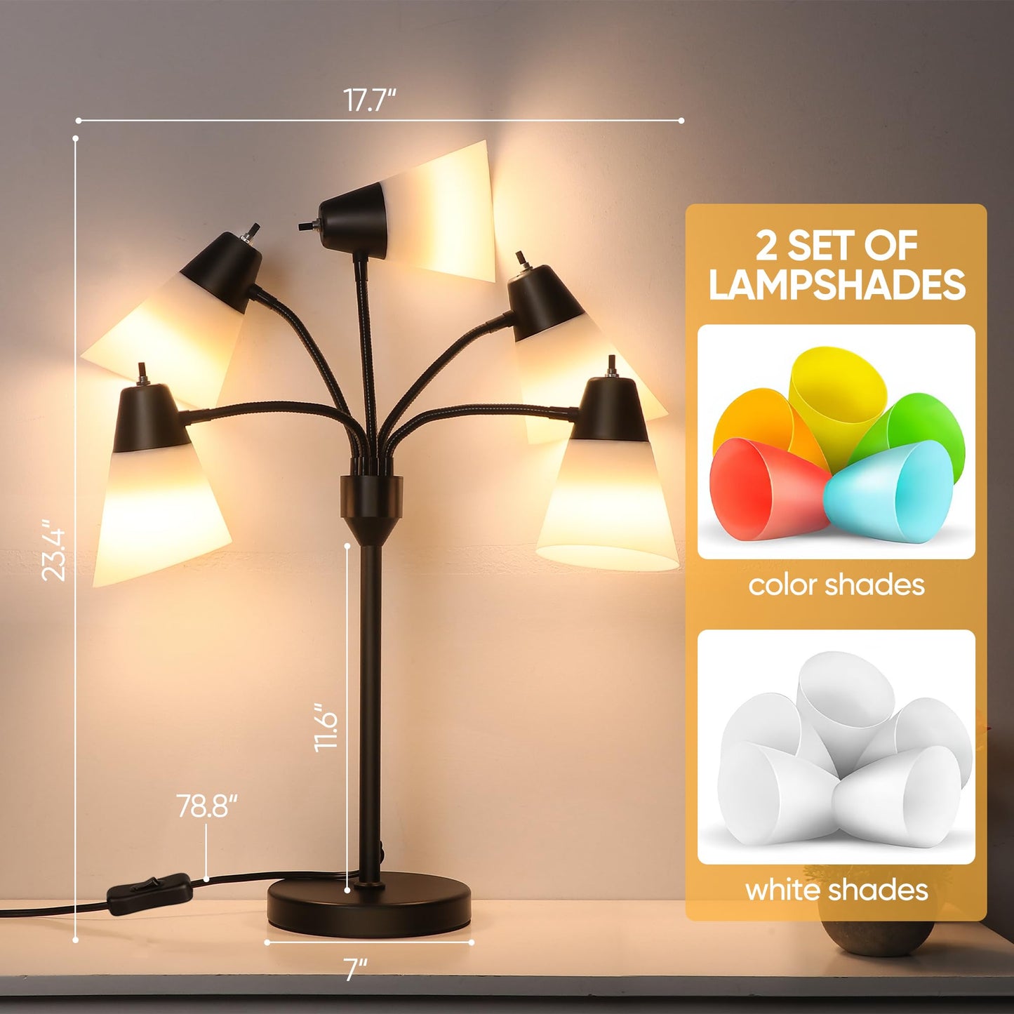 ROTTOGOON Medusa Bedside Table lamp for Bedroom, Modern Multi Head 5 Shade Lamps, for Night Stands Living Room Kids Room Office