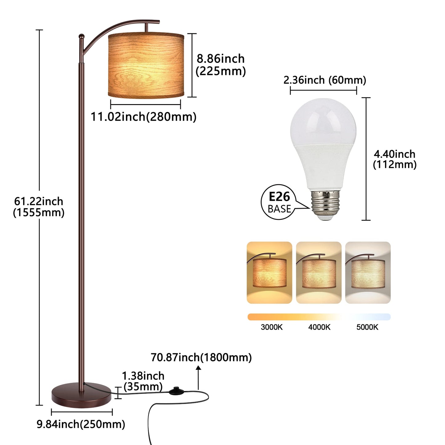 Floor Lamp for Living Room, LED Standing Lamp with 2 Lamp Shades Tall Industrial Floor Lamp Reading for Bedroom, Office (9W LED Bulb Included) - (Oil-Rubbed Bronze)