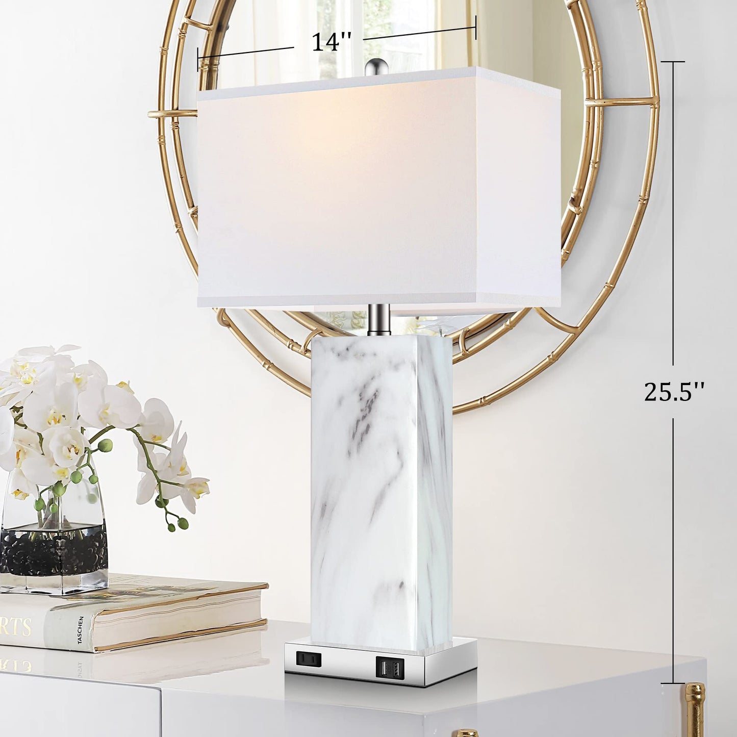 ROTTOGOON Touch Control Table Lamps Set of 2, Modern Ceramic Bedside Lamp with 2 USB Ports 1 AC Outlet, for Living Room Bedroom