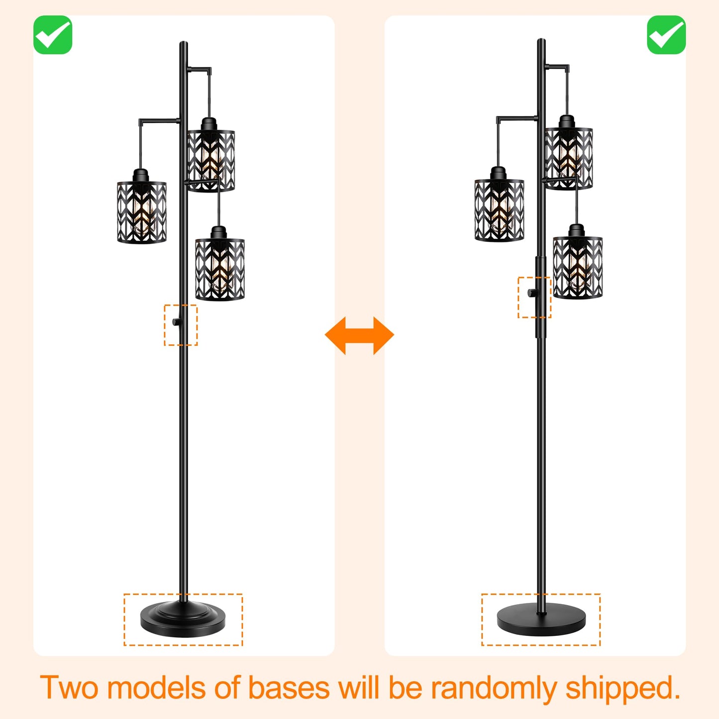 Dimmable Floor Lamp, Industrial Standing Floor lamp for Living Room, Tall Farmhouse Rustic lamp with 3 LED Bulbs, Tree Floor Lamp for Bedrooms, Living Room, Home Office, Metal, Black, 68"