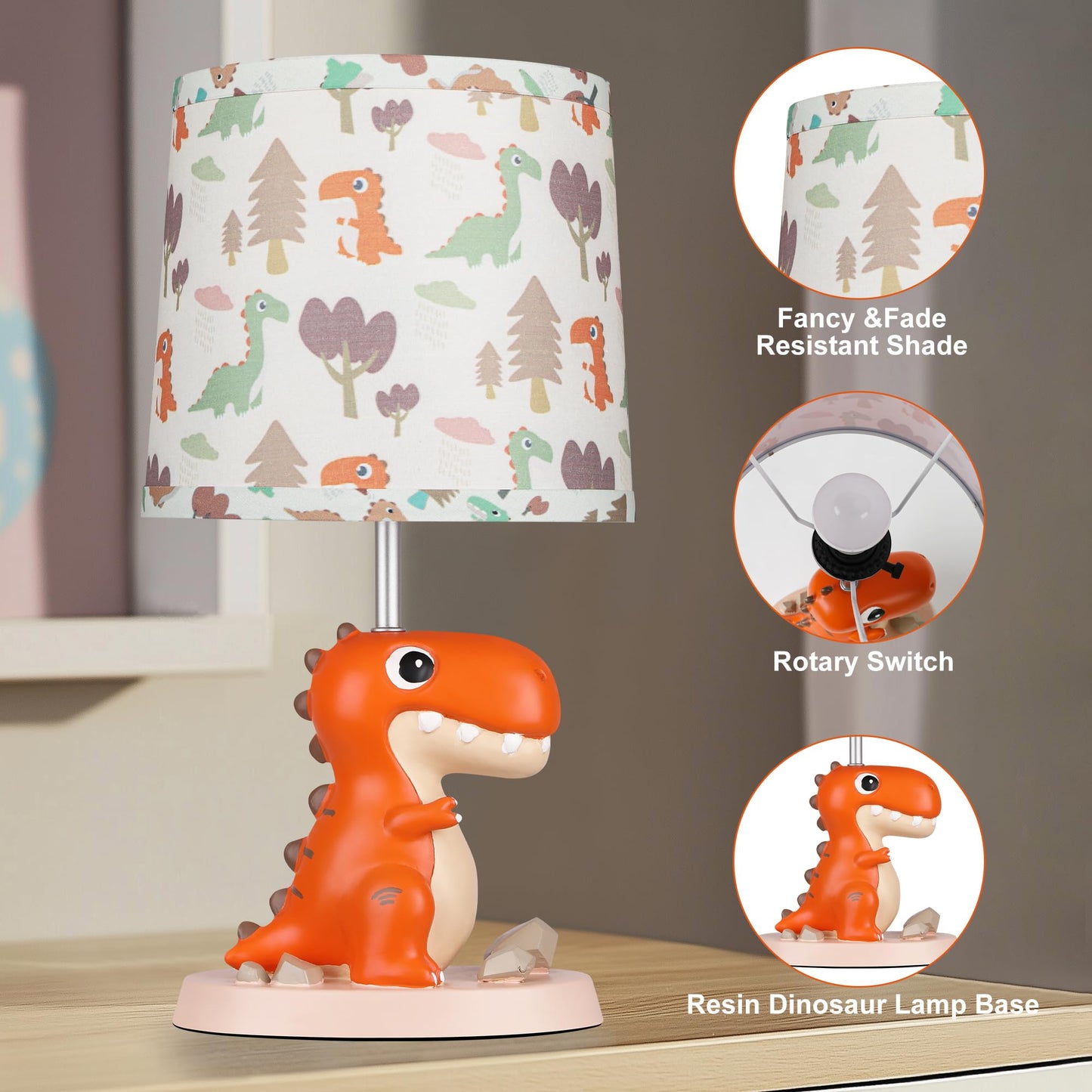 ROTTOGOON Single Dinosaur Bedside Table Lamp for Kid Bedroom Decor Playing Room,Nursery Nightstand Lamp for Boy Girls, 1 LED Bulb Included, 1 Pack