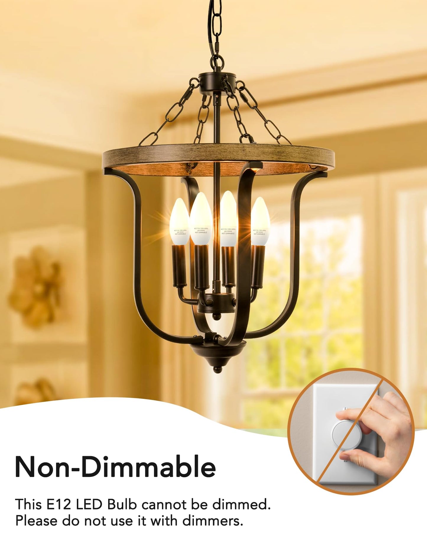 E12 LED Light Bulbs B11 Candelabra Bulbs 60W Equivalent, Non-Dimmable 6W LED Candle Chandelier Bulb 600Lumen, 2700K Soft White, Pack of 6