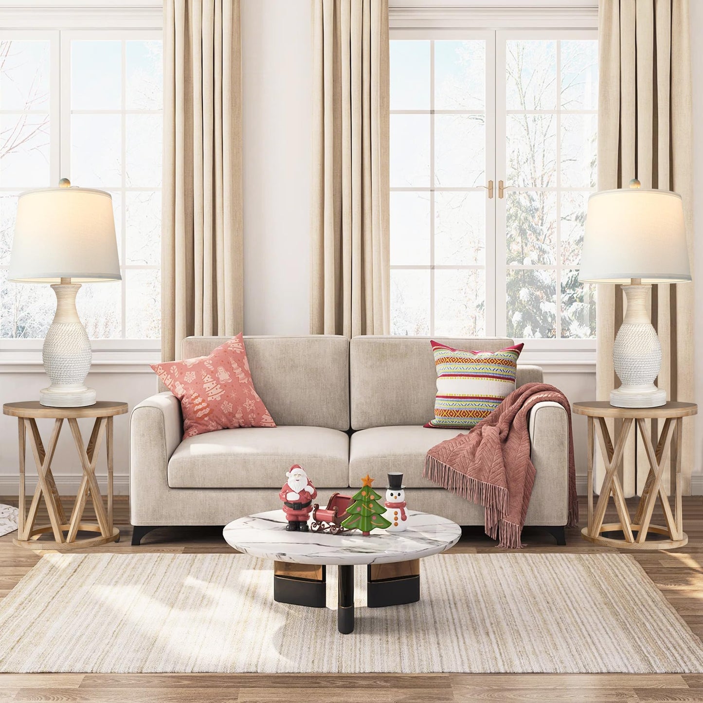 22.6" Boho Table Lamps Bedroom Living Room Set of 2, Vintage Rustic Table Lamps Nightstand Bedside Lamp (LED Bulbs Included)