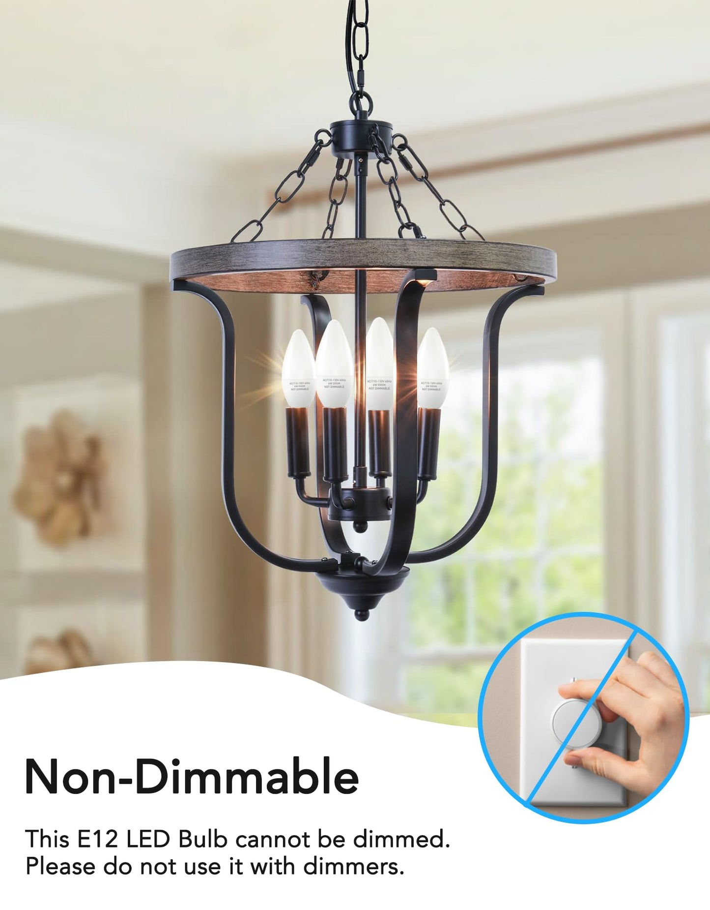 E12 LED Light Bulbs B11 Candelabra Bulbs 60W Equivalent, Non-Dimmable 6W LED Candle Chandelier Bulb 600 Lumen, 5000K Daylight White, Pack of 6