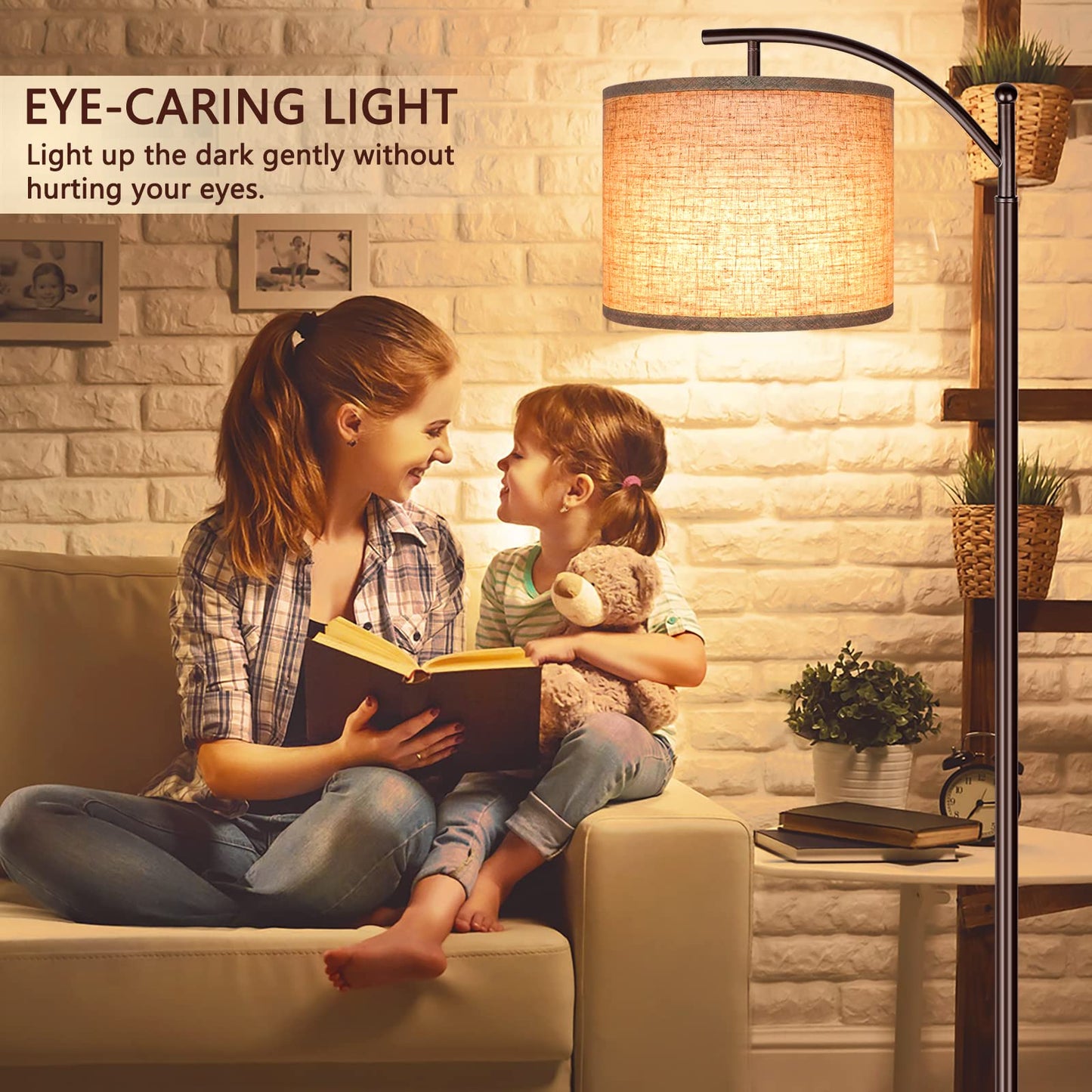 Floor Lamp for Living Room, LED Standing Lamp Tall Industrial Floor Lamp Reading for Bedroom, Office (9W LED Bulb, Beige Lampshade Included) -Oil-Rubbed