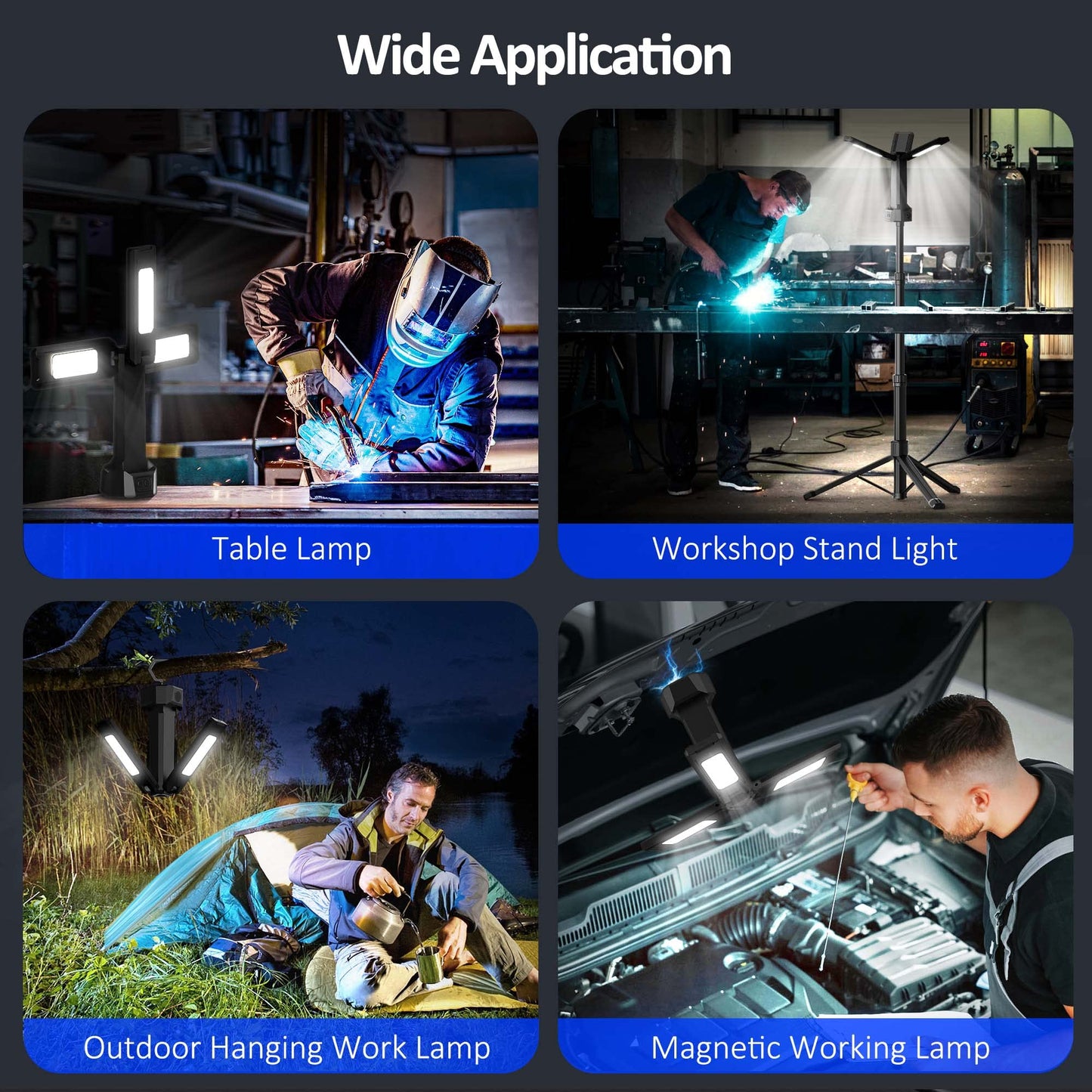 Rechargeable LED Work Light with Stand, 67" Tall Portable Cordless Work Light 3-head, 8AH Battery, 500/1500/2500 Lumen, 4000/6500K Dimmable Camping Light with Detachable Tripod (Carrying Bag Included)