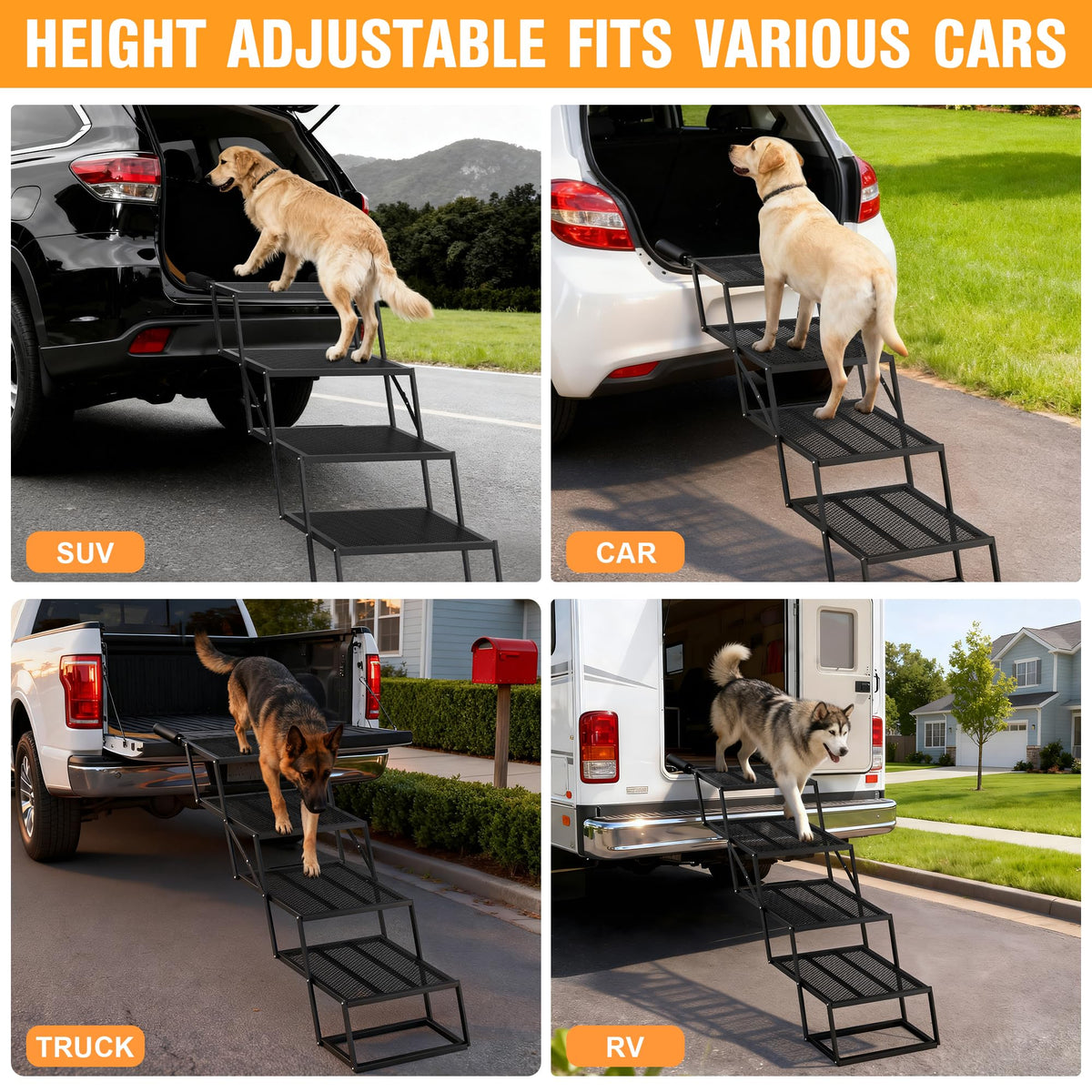 ROTTOGOON Portable Pet Stairs, Wide 4 Step Dog Ramp Car Foldable