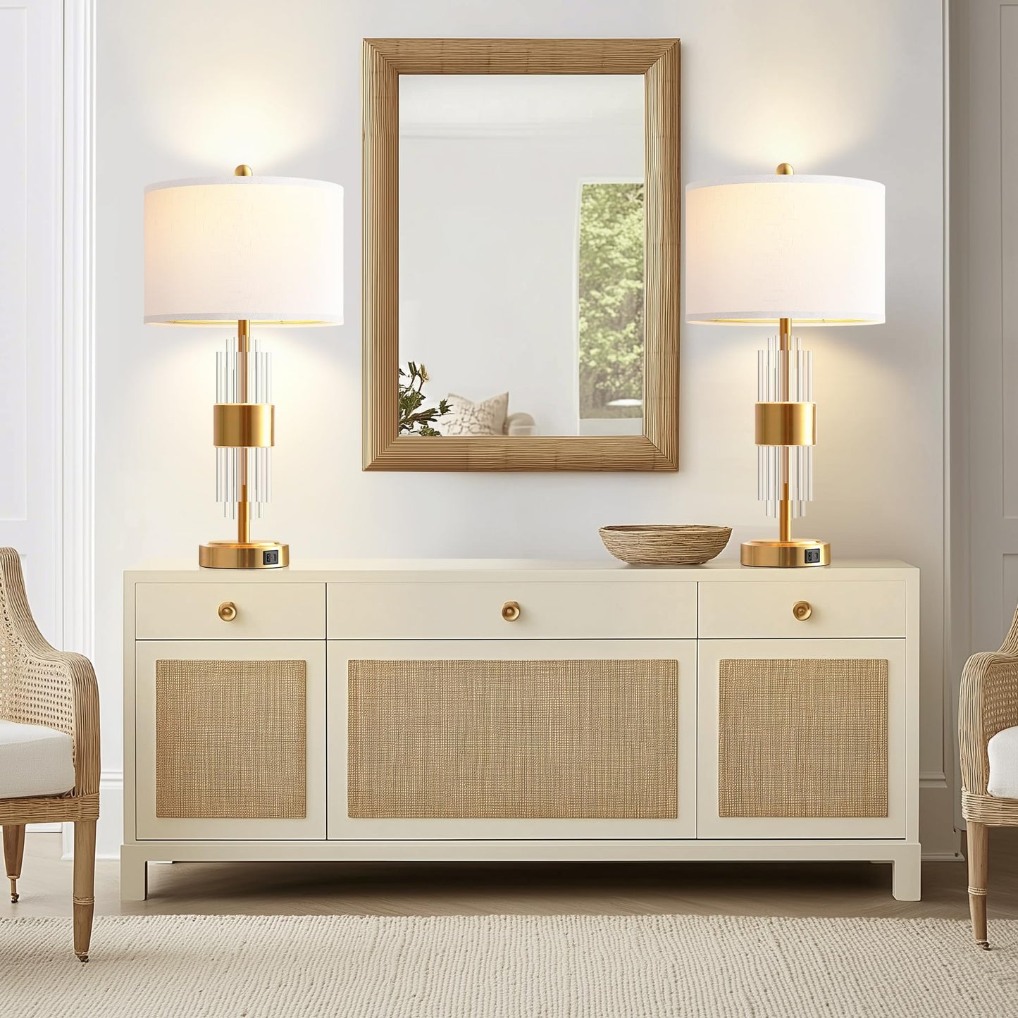 ROTTOGOON Table Lamp Set of 2 for Living Room with USB A+C Ports, Gold Bedside Lamps for Bedrooms Home Office Decor (2700K LED Bulb Included)