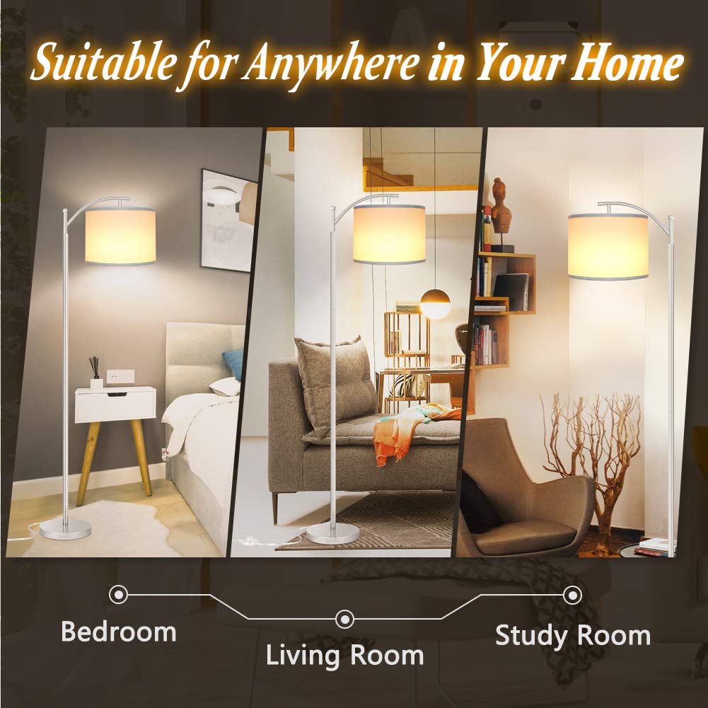 Floor Lamp for Living Room, LED Standing Lamp with 2 Lamp Shades for Bedroom, 9W LED Bulb Included - Silver