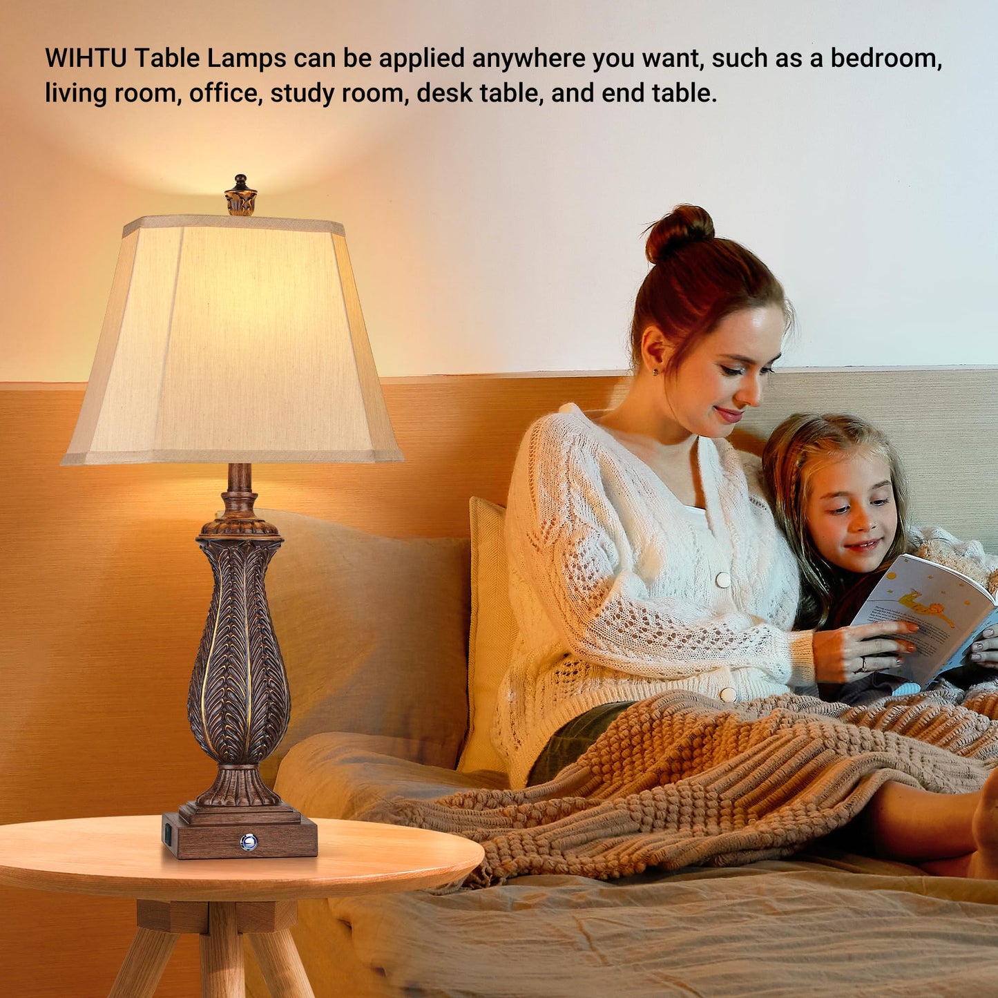 ROTTOGOON Table Lamps Set of 2, Touch Resin Mermaid Lamps with USB & Type-C Ports, for Nightstand Bedside Living Room, Brown