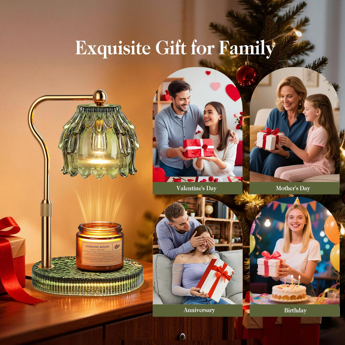 Candle Warmer Lamp with 2 Bulbs, Timer, Dimmer, House Gifts for Mom, Green