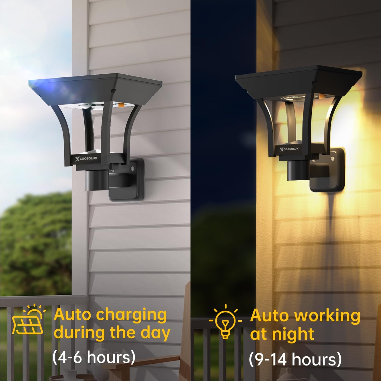 COOSOLUX Solar Wall Lights Outdoor with 4 Lighting Modes, IP65 Waterproof Dusk to Dawn Led Outdoor Wall Sconce, Solar Landscape Lights Wall Mount for Fence Porch Garage Yard Decor Warm & Cold White 4 Pack