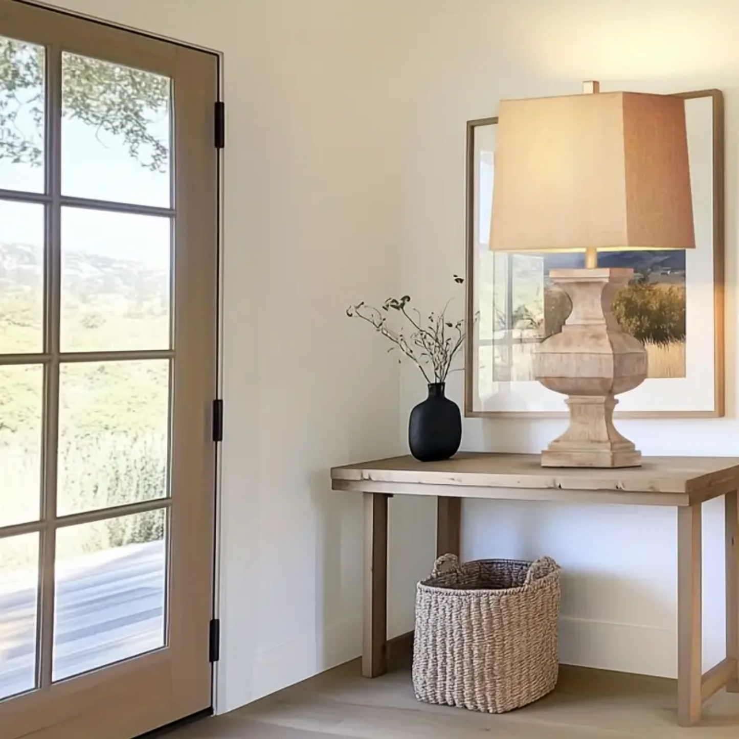 ROTTOGOON 33-inch Large Retro Resin Table Lamp, Rustic Side Table Lamp For Living Room Decor, With 1 LED Bulb, Beige for Living Rooms, Bedrooms