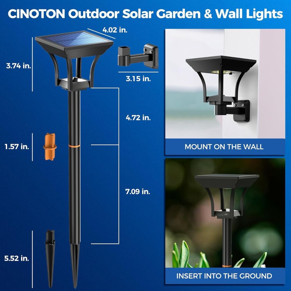 ROTTOGOON 4 Pack 2-in-1 Solar LED Pathway Lights Outdoor 3 Lighting Modes, IP65 Waterproof Solar Powered Wall Lights, Warm White & Multicolor