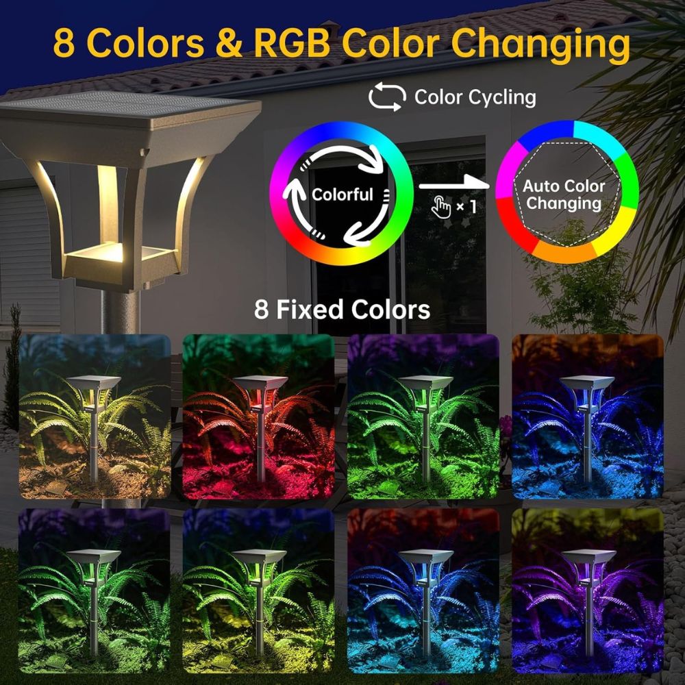 ROTTOGOON 6 Pack LED Solar Pathway Lights Outdoor IP65 Waterproof 8 Fixed Colors & RGB Gradient Garden Landscape Lighting
