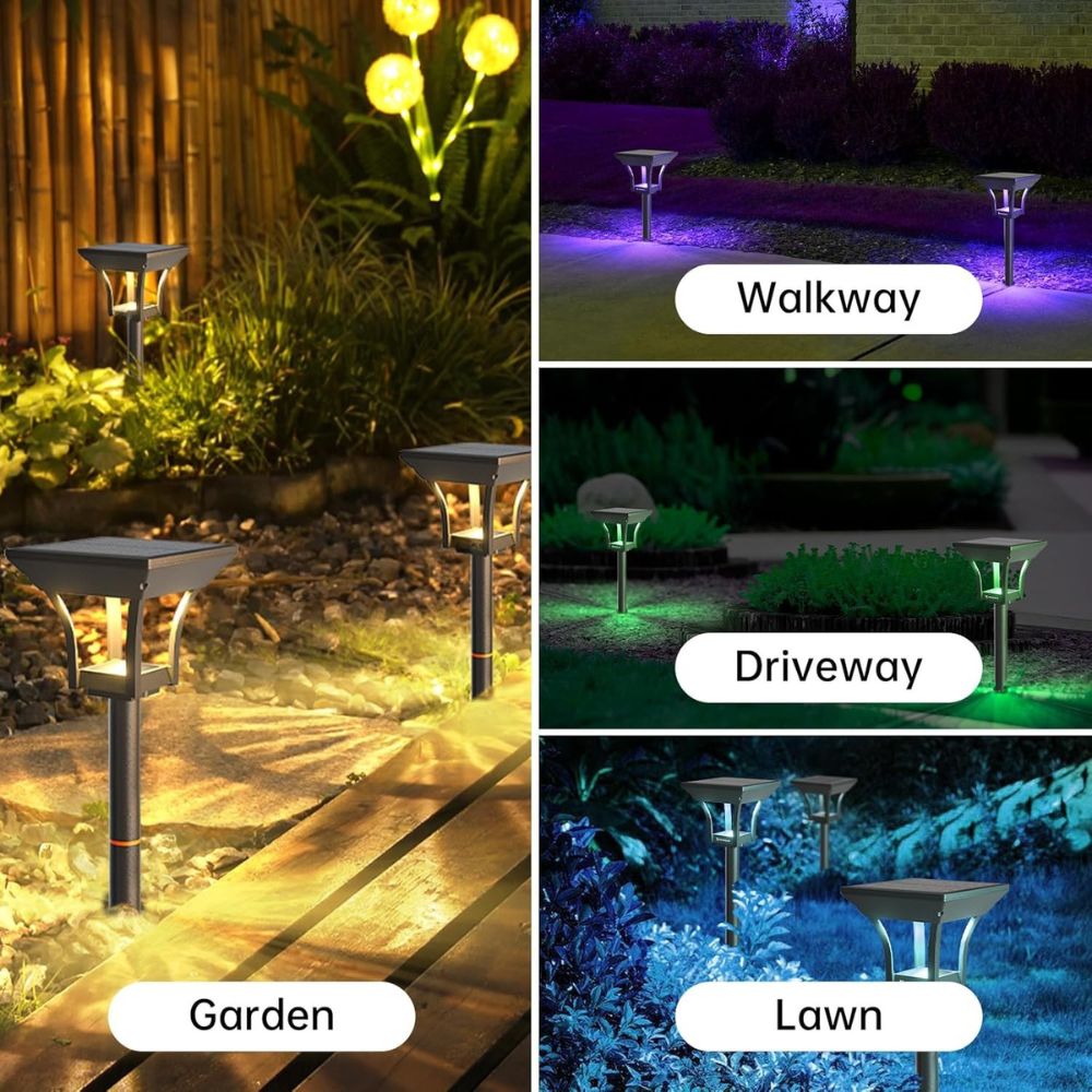 ROTTOGOON 6 Pack LED Solar Pathway Lights Outdoor IP65 Waterproof 8 Fixed Colors & RGB Gradient Garden Landscape Lighting