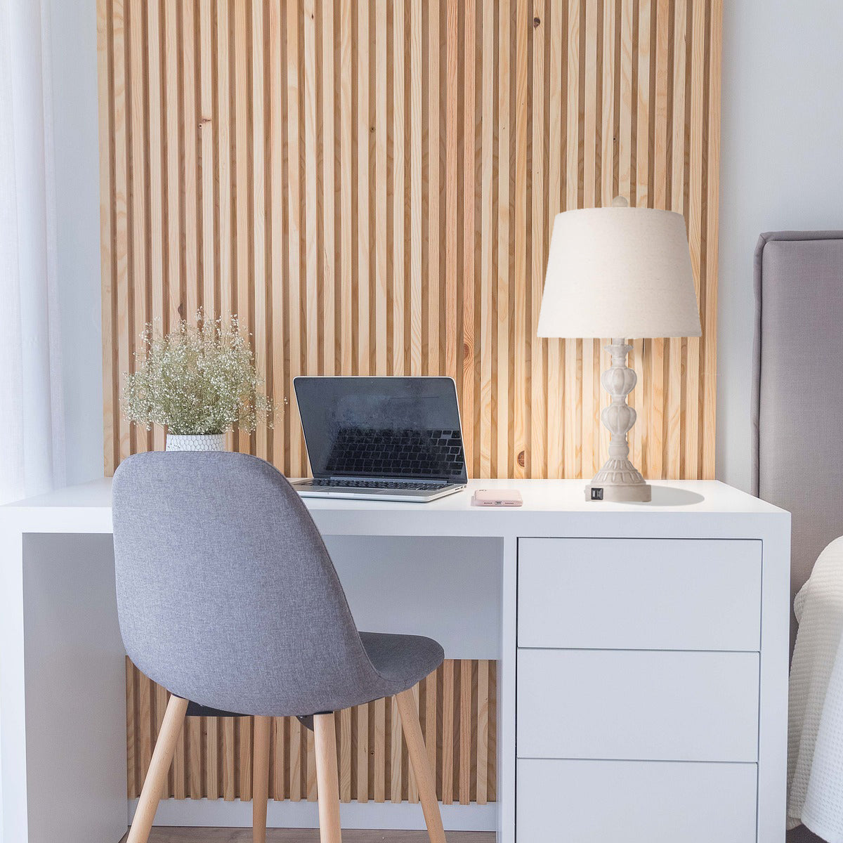 ROTTOGOON Touch Control Coastal Farmhouse Table Lamp Set of 2, 3-Way Dimmable Bedside Lamp with 2 USB Charging Ports, French Country Style Nightstand Lamp for Living Room, Bedroom - Washed White