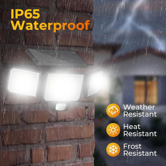 ROTTOGOON 2 Pack Solar Motion Sensor Wall Lights, 3-Head LED Flood Security Light with Remote Control, IP65 Waterproof, Black