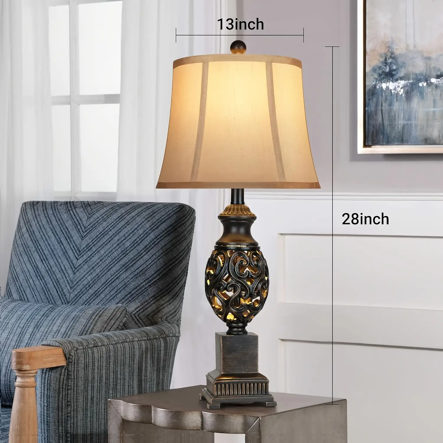 ROTTOGOON Table Lamps Set of 2, 28" Tall Bedside Lamp with Nightlight, Rustic Farmhouse Nightstand Lamps for Living Room Bedroom End Table