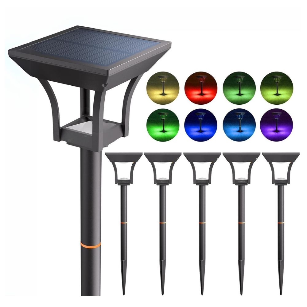 ROTTOGOON 6 Pack LED Solar Pathway Lights Outdoor IP65 Waterproof 8 Fixed Colors & RGB Gradient Garden Landscape Lighting