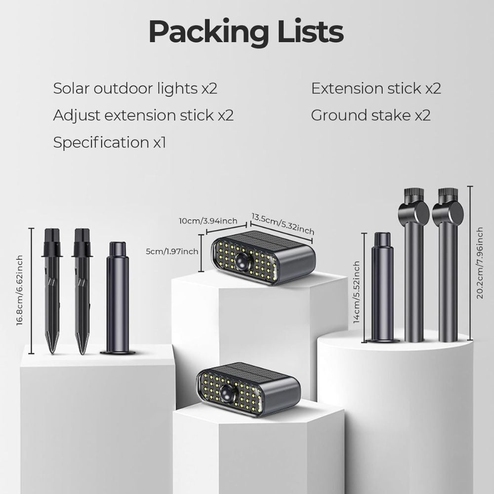 ROTTOGOON 2 Pack LED Solar Motion Sensor Landscape Spotlights, Modern Style, Adjustable Brightness, Wall/Floor Mount, Warm White, Decoy Camera