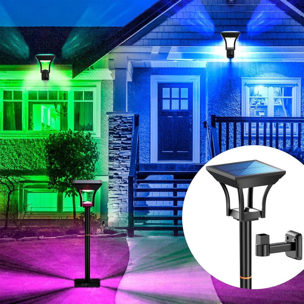 ROTTOGOON 4 Pack 2-in-1 Solar LED Pathway Lights Outdoor 3 Lighting Modes, IP65 Waterproof Solar Powered Wall Lights, Warm White & Multicolor