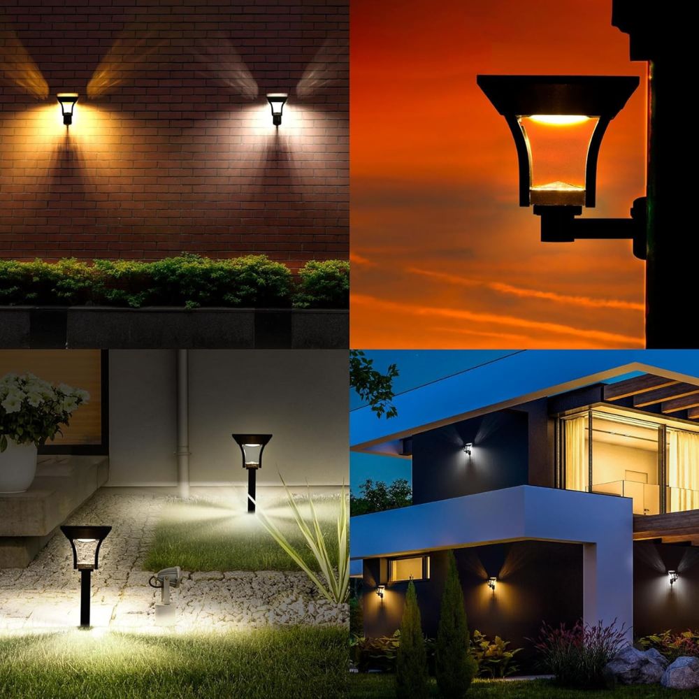 ROTTOGOON 4 Pack 2-in-1 Solar LED Pathway Lights Outdoor 4 Lighting Modes, IP65 Waterproof Solar Powered Wall Lights, Warm & Cold White