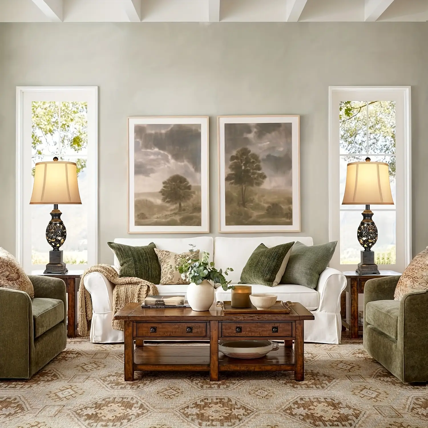 ROTTOGOON Table Lamps Set of 2, 28" Tall Bedside Lamp with Nightlight, Rustic Farmhouse Nightstand Lamps for Living Room Bedroom End Table