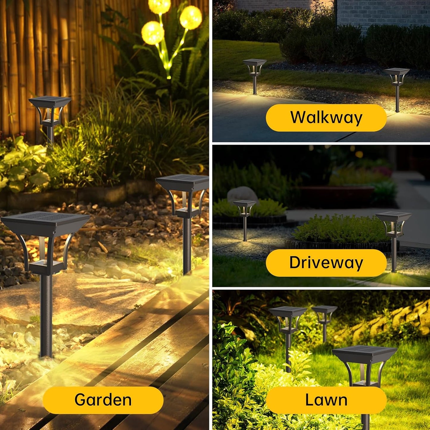 ROTTOGOON 6 Pack Solar Pathway Lights Outdoor, LED, IP65 Waterproof, 4 Lighting Modes, Garden Landscape Lighting, Black, 6 Count