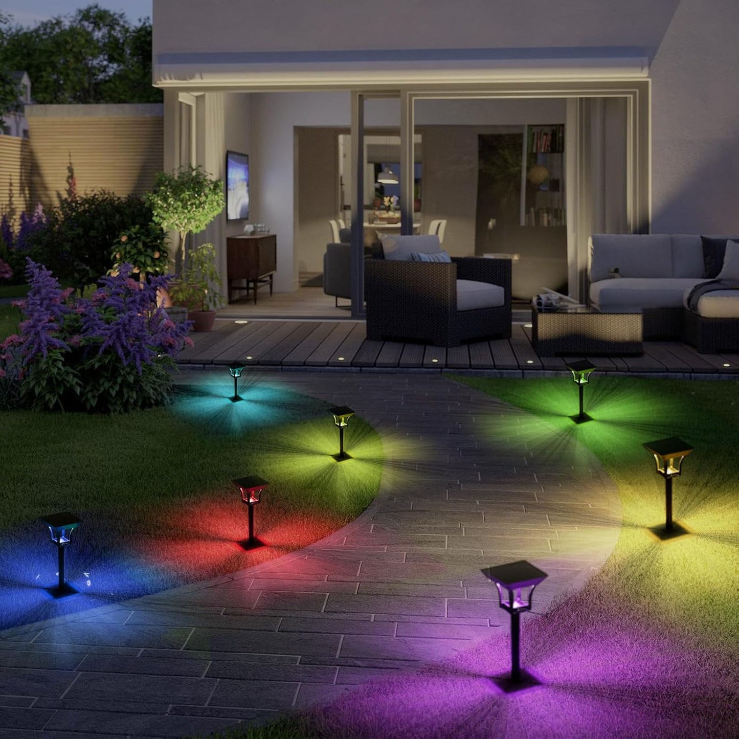 ROTTOGOON 6 Pack LED Solar Pathway Lights Outdoor IP65 Waterproof 8 Fixed Colors & RGB Gradient Garden Landscape Lighting