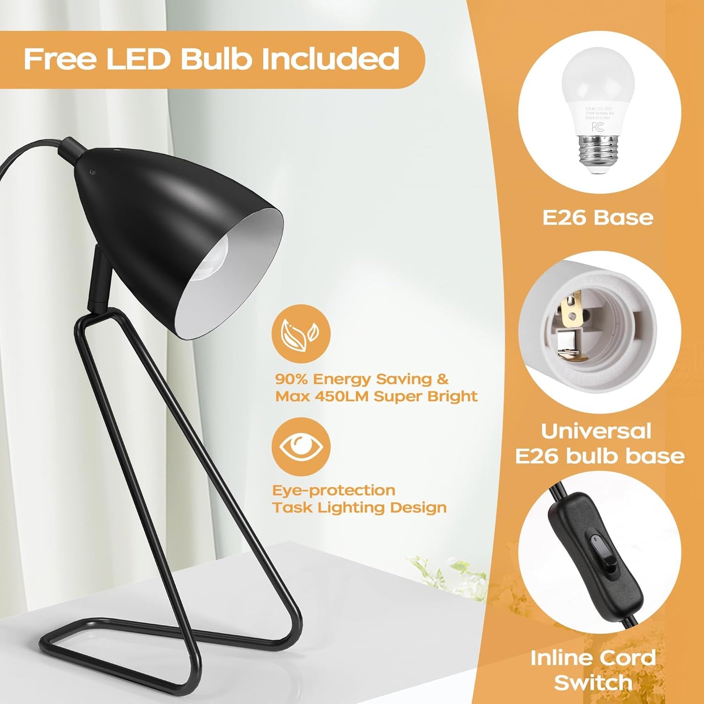 ROTTOGOON Table Lamp Set of 2, 350°Rotatable Small Desk Lamp, Modern Green Reading Bedside Lamps, Suitable for Study, Bedroom, Office, Dorm, Children's Room, 2 Bulbs Included