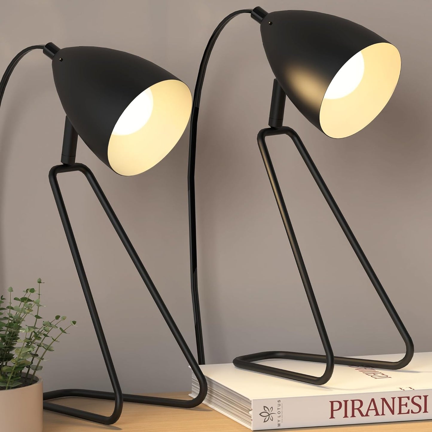 ROTTOGOON Table Lamp Set of 2, 350°Rotatable Small Desk Lamp, Modern Green Reading Bedside Lamps, Suitable for Study, Bedroom, Office, Dorm, Children's Room, 2 Bulbs Included