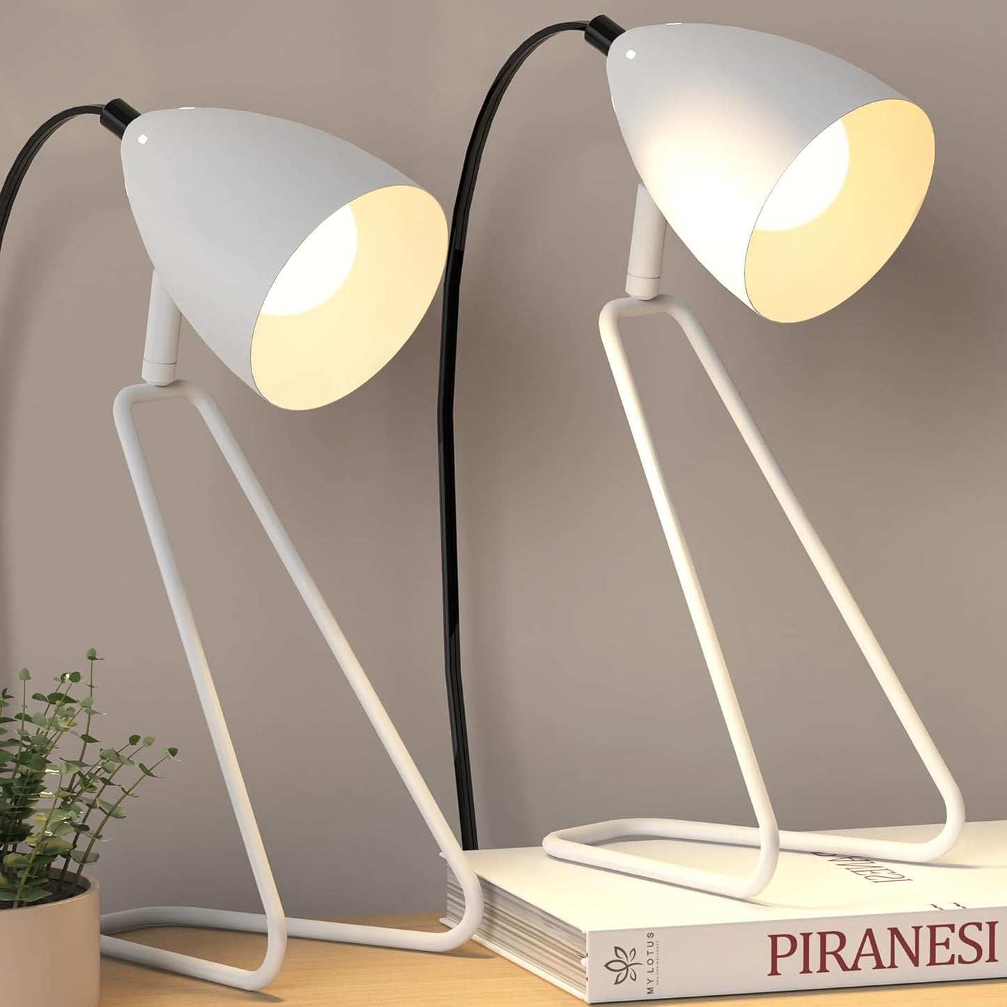 ROTTOGOON Table Lamp Set of 2, 350°Rotatable Small Desk Lamp, Modern Green Reading Bedside Lamps, Suitable for Study, Bedroom, Office, Dorm, Children's Room, 2 Bulbs Included