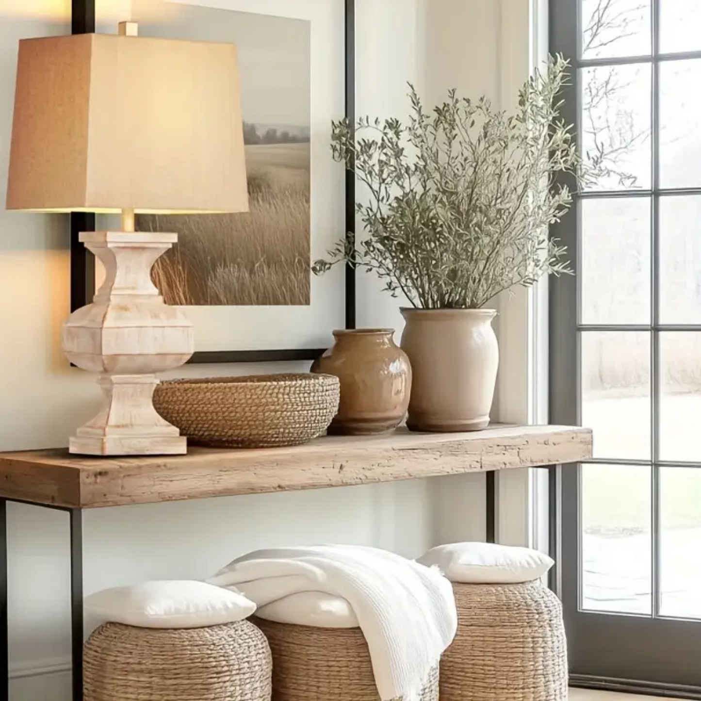 ROTTOGOON 33-inch Large Retro Resin Table Lamp, Rustic Side Table Lamp For Living Room Decor, With 1 LED Bulb, Beige for Living Rooms, Bedrooms