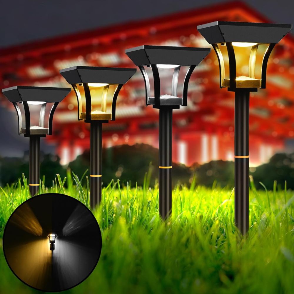 ROTTOGOON 4 Pack 2-in-1 Solar LED Pathway Lights Outdoor 4 Lighting Modes, IP65 Waterproof Solar Powered Wall Lights, Warm & Cold White