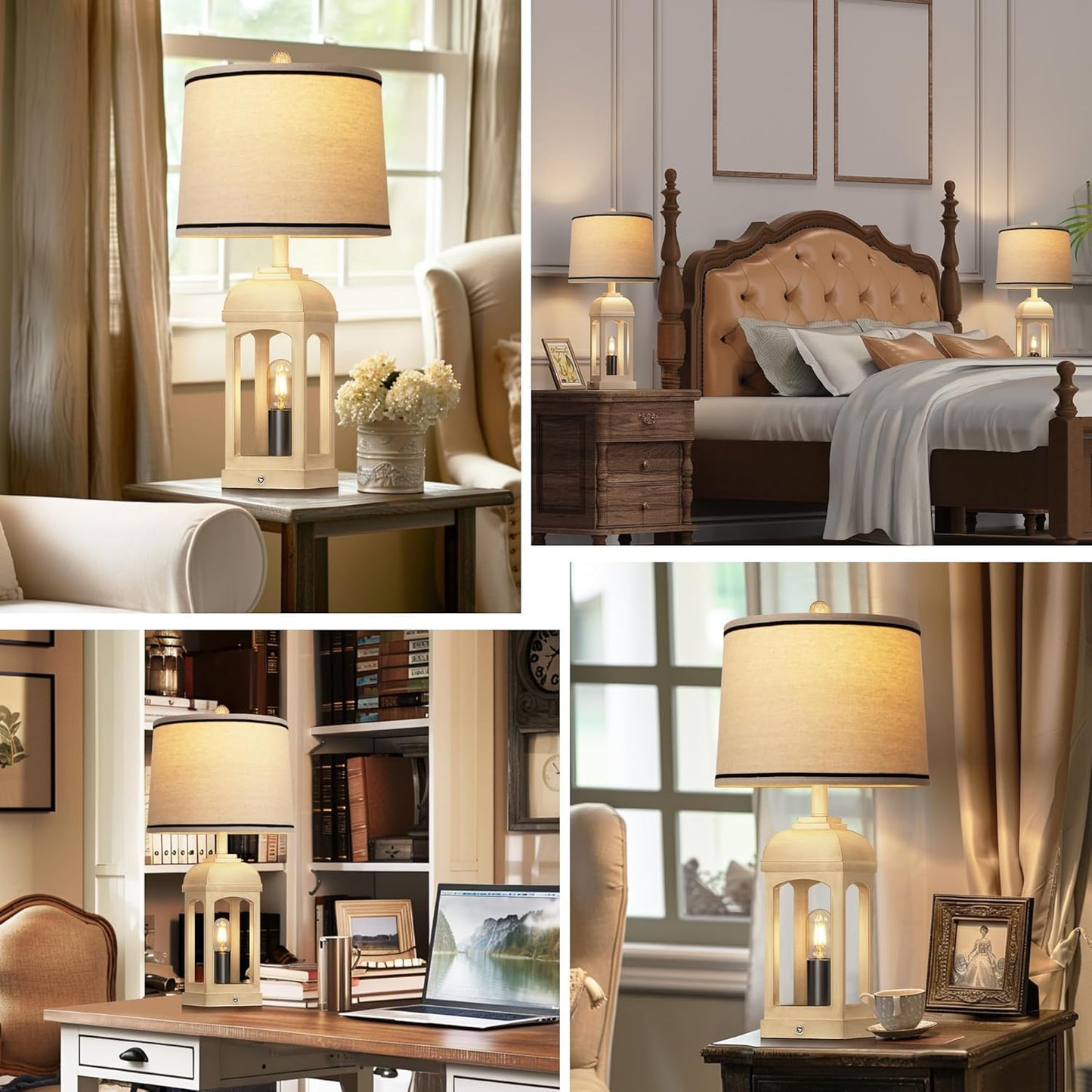 ROTTOGOON Table Lamp for Living Room, Farmhouse Lamps Set of 2 with USB A+C and Nightlight, 26" Rustic Bedside Lamps with 3-Way Dimmable Touch Control, Nightstand Lamp for Bedroom Decor, Beige