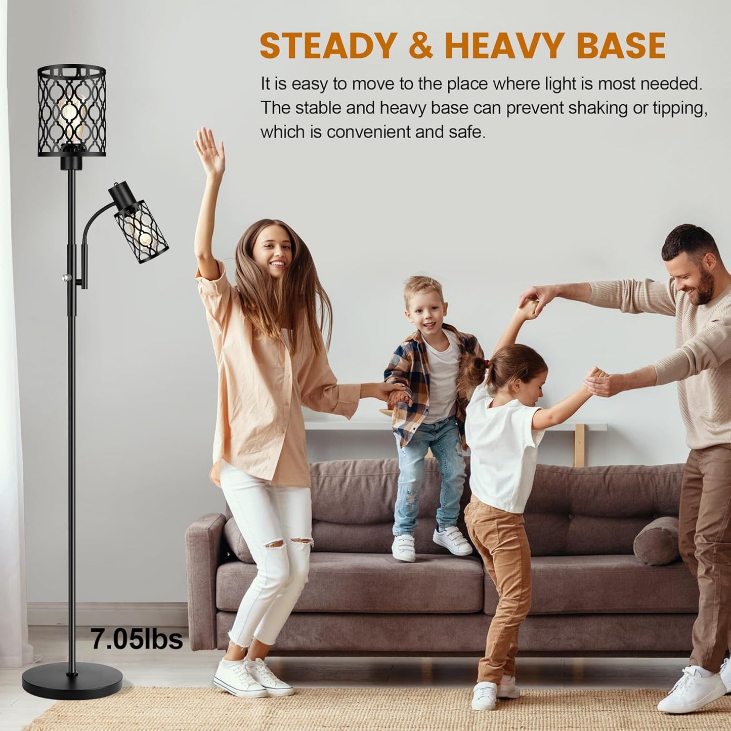 ROTTOGOON Dimmable Farmhouse Floor Lamp, Industrial Floor Lamp for Living Room with 3 X 6W LED Bulbs, 3 Light Rustic Standing Tall Lamp for Bedroom, Office, 68"