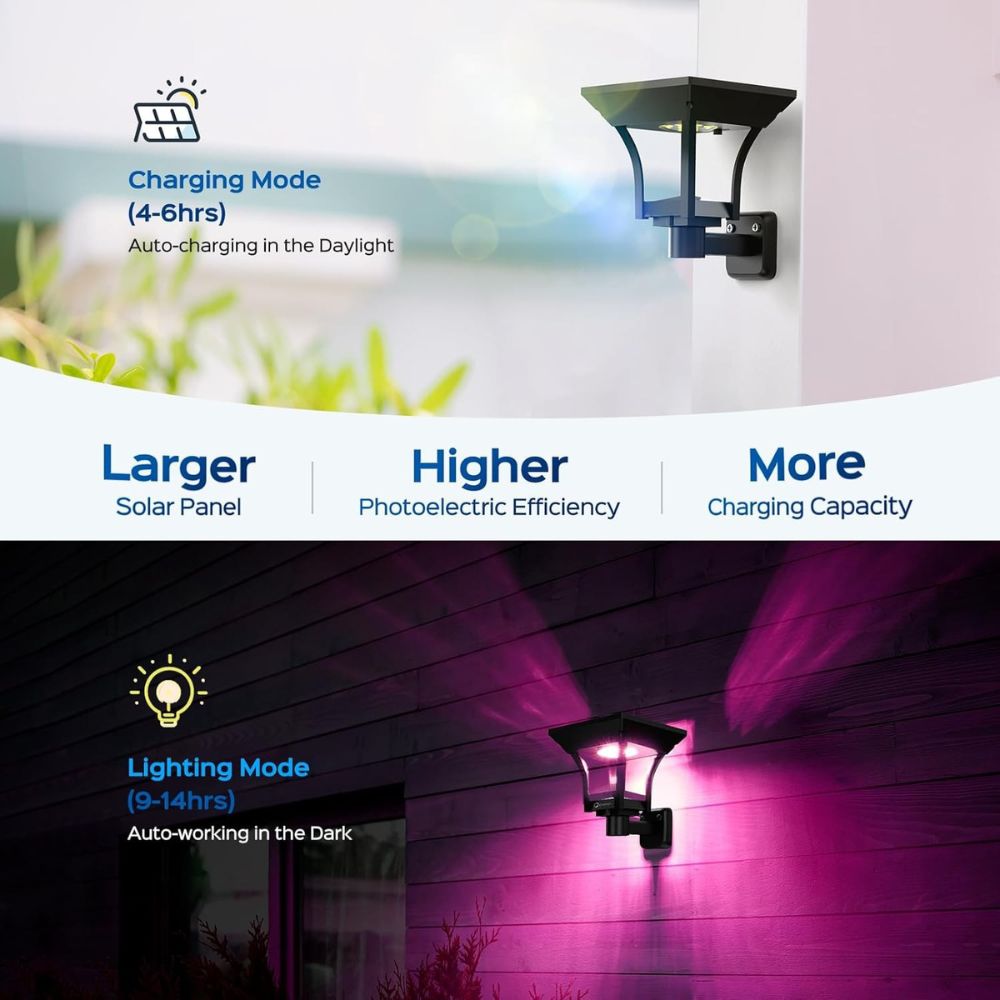 ROTTOGOON 4 Pack 2-in-1 Solar LED Pathway Lights Outdoor 3 Lighting Modes, IP65 Waterproof Solar Powered Wall Lights, Warm White & Multicolor