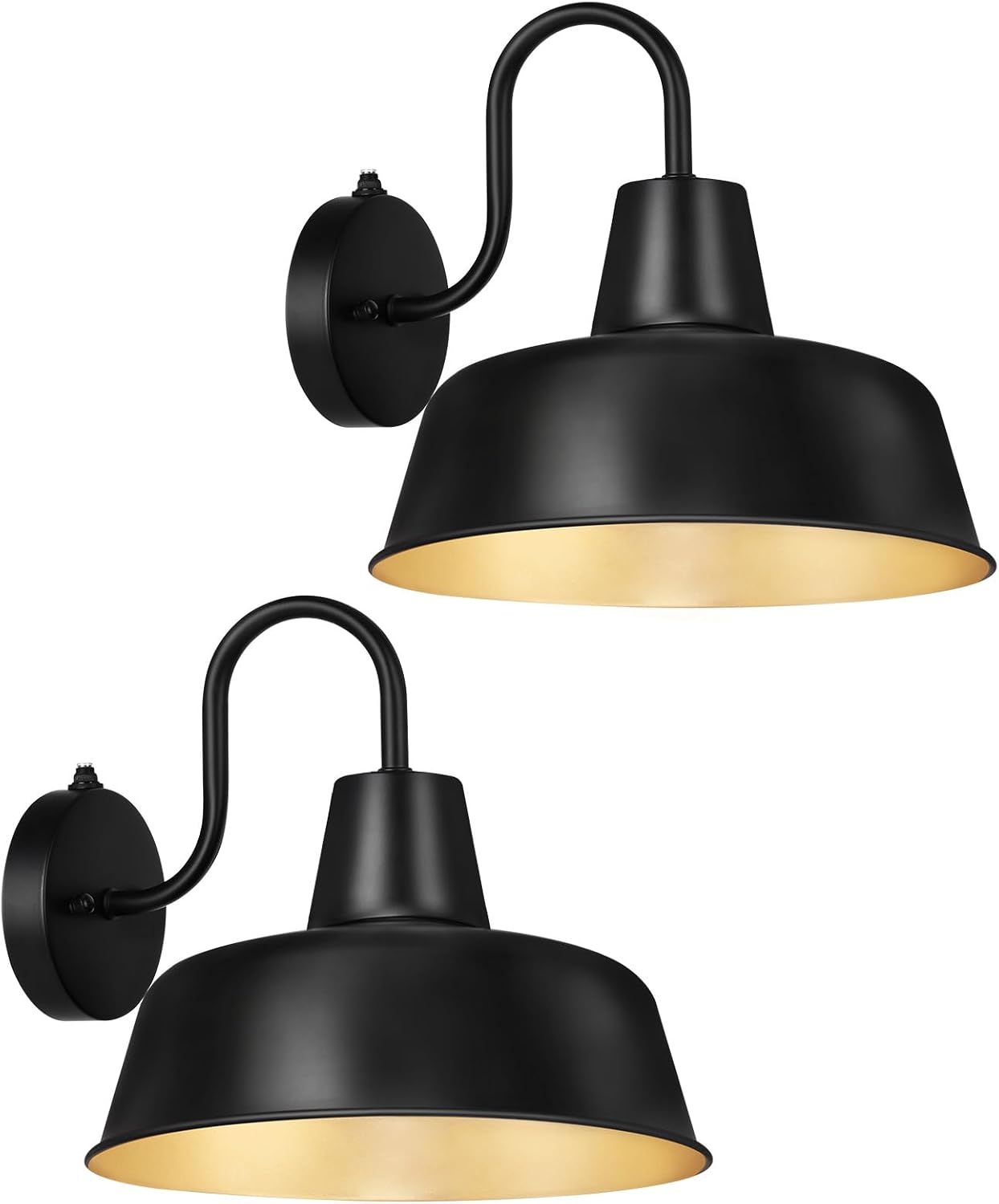 ROTTOGOON 2 Pack Dusk to Dawn Outdoor LED Wall Sconce Lights, Vintage Matte Black & Gold Gooseneck Barn Light, Anti-Rust Waterproof Exterior Lighting