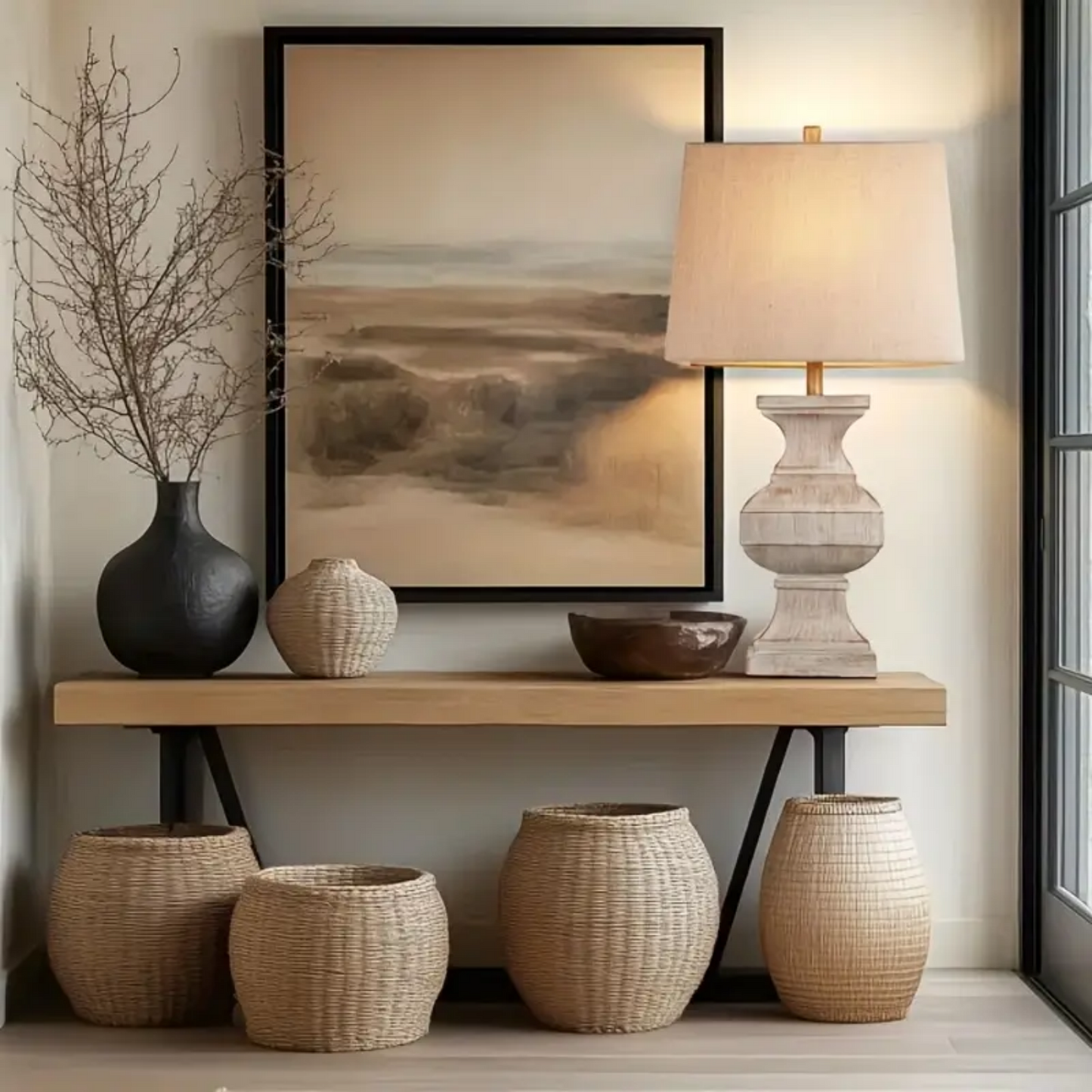 ROTTOGOON 33-inch Large Retro Resin Table Lamp, Rustic Side Table Lamp For Living Room Decor, With 1 LED Bulb, Beige for Living Rooms, Bedrooms