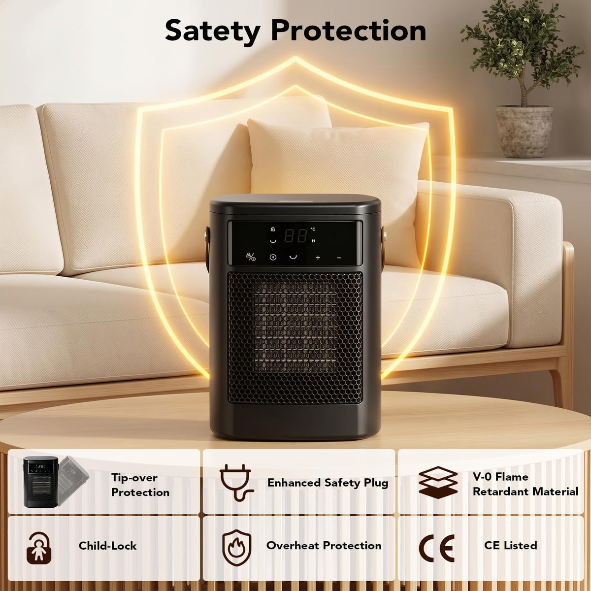 ROTTOGOON Electric Heater, 1500W Portable Fan Heater for Space Room Home