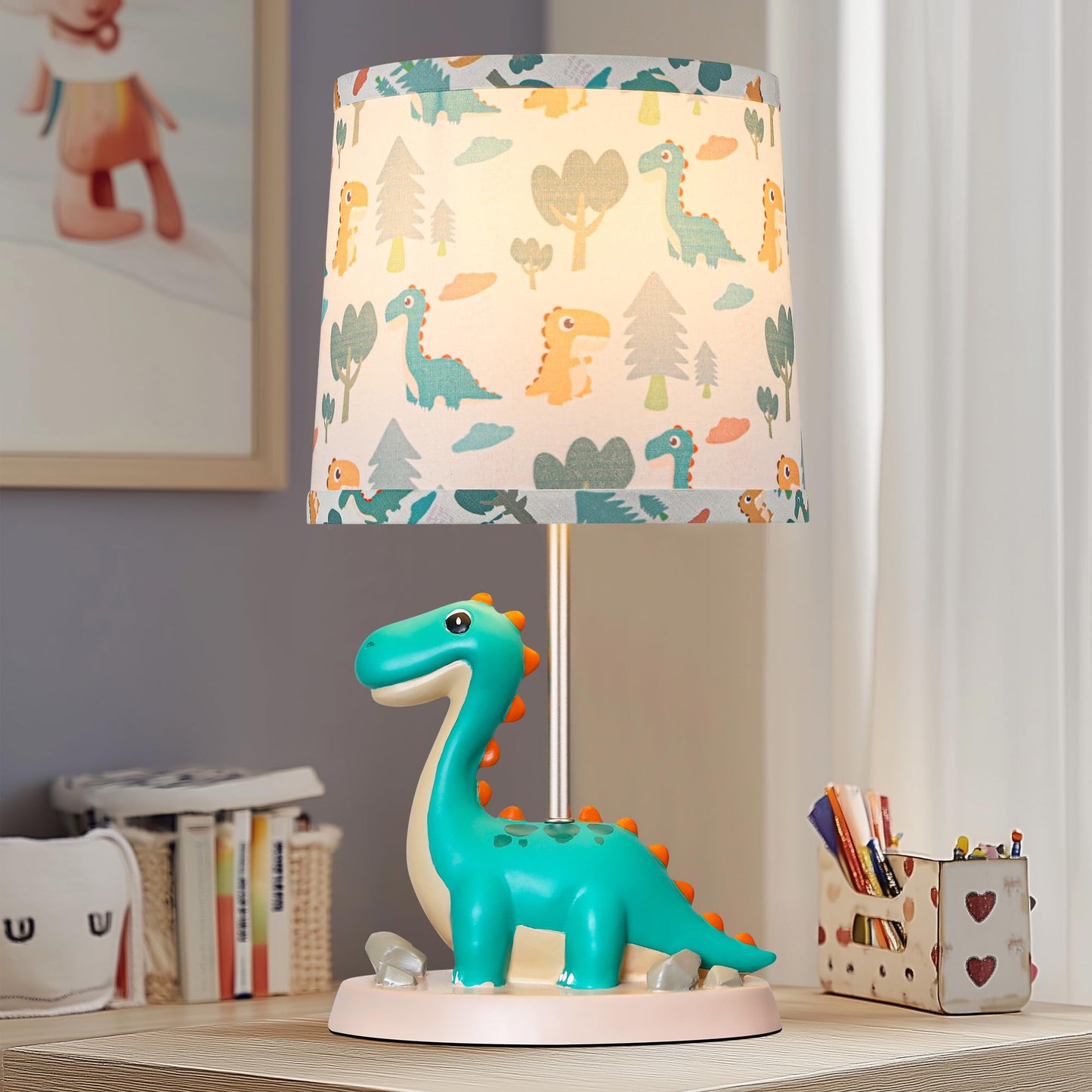 ROTTOGOON Small Green Dinosaur Table Lamp for Bedroom Nightstand Decor, Toddler Play Room, Study Room, Animal Nursery, 1 LED Bulb Included, 1 Pack