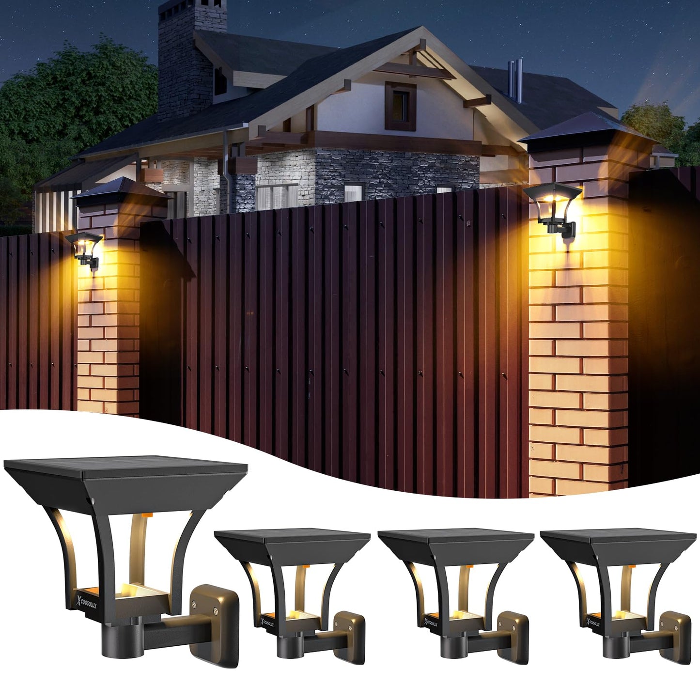 COOSOLUX Solar Wall Lights Outdoor with 4 Lighting Modes, IP65 Waterproof Dusk to Dawn Led Outdoor Wall Sconce, Solar Landscape Lights Wall Mount for Fence Porch Garage Yard Decor Warm & Cold White 4 Pack
