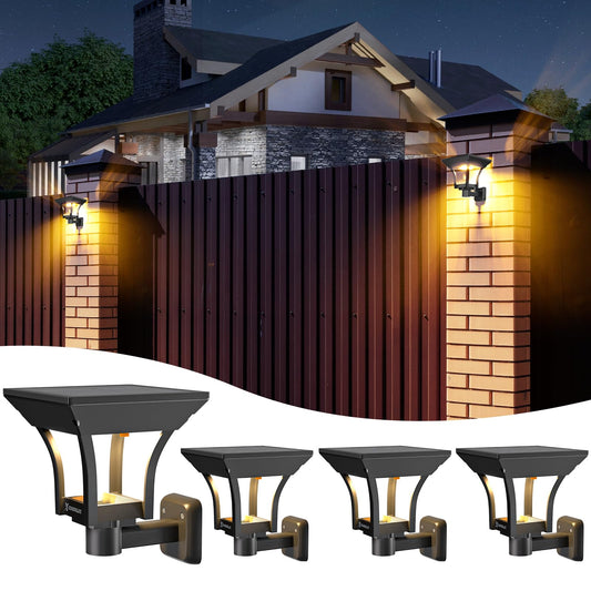 COOSOLUX Solar Wall Lights Outdoor with 4 Lighting Modes, IP65 Waterproof Dusk to Dawn Led Outdoor Wall Sconce, Solar Landscape Lights Wall Mount for Fence Porch Garage Yard Decor Warm & Cold White 4 Pack
