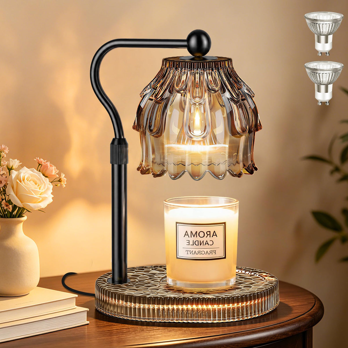 Flower Candle Warmer Lamp for Jar Candles, Birthday Gifts for Women, Grey
