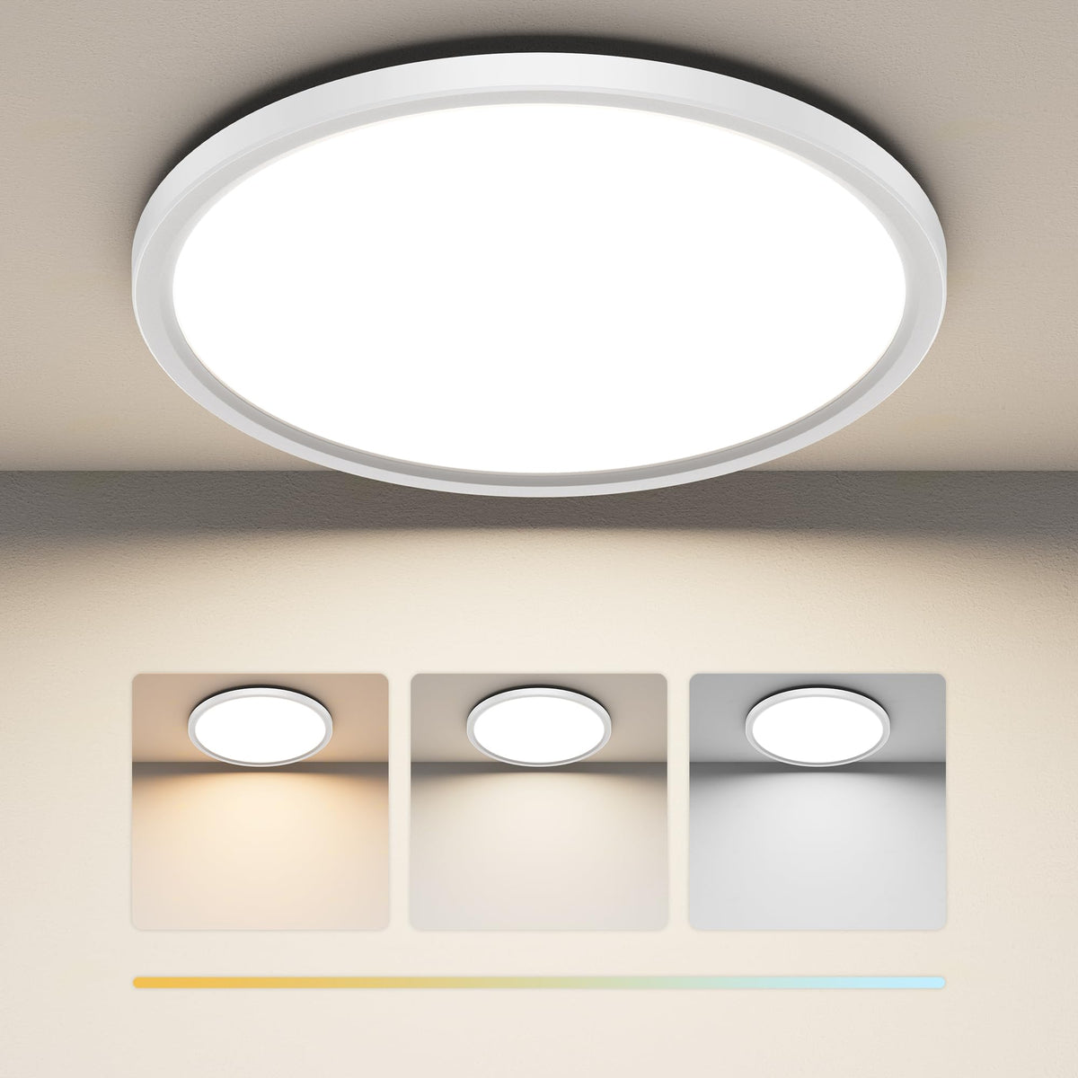 ROTTOGOON Deckenlampe LED Deckenleuchte Flach 24W 2200LM, 3CCT, Ø29cm [Energieklasse F]