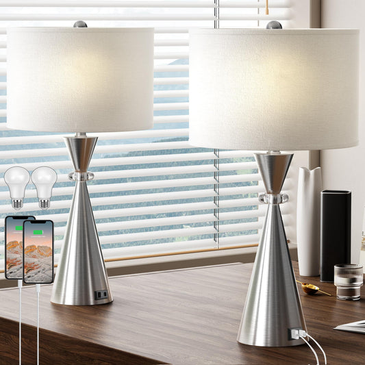 ROTTOGOON Table Lamps Set of 2, 3CCT Dimmable Modern Metal Bedside Lamps with 2 USB Ports, for Living Room Bedrooms Decorations